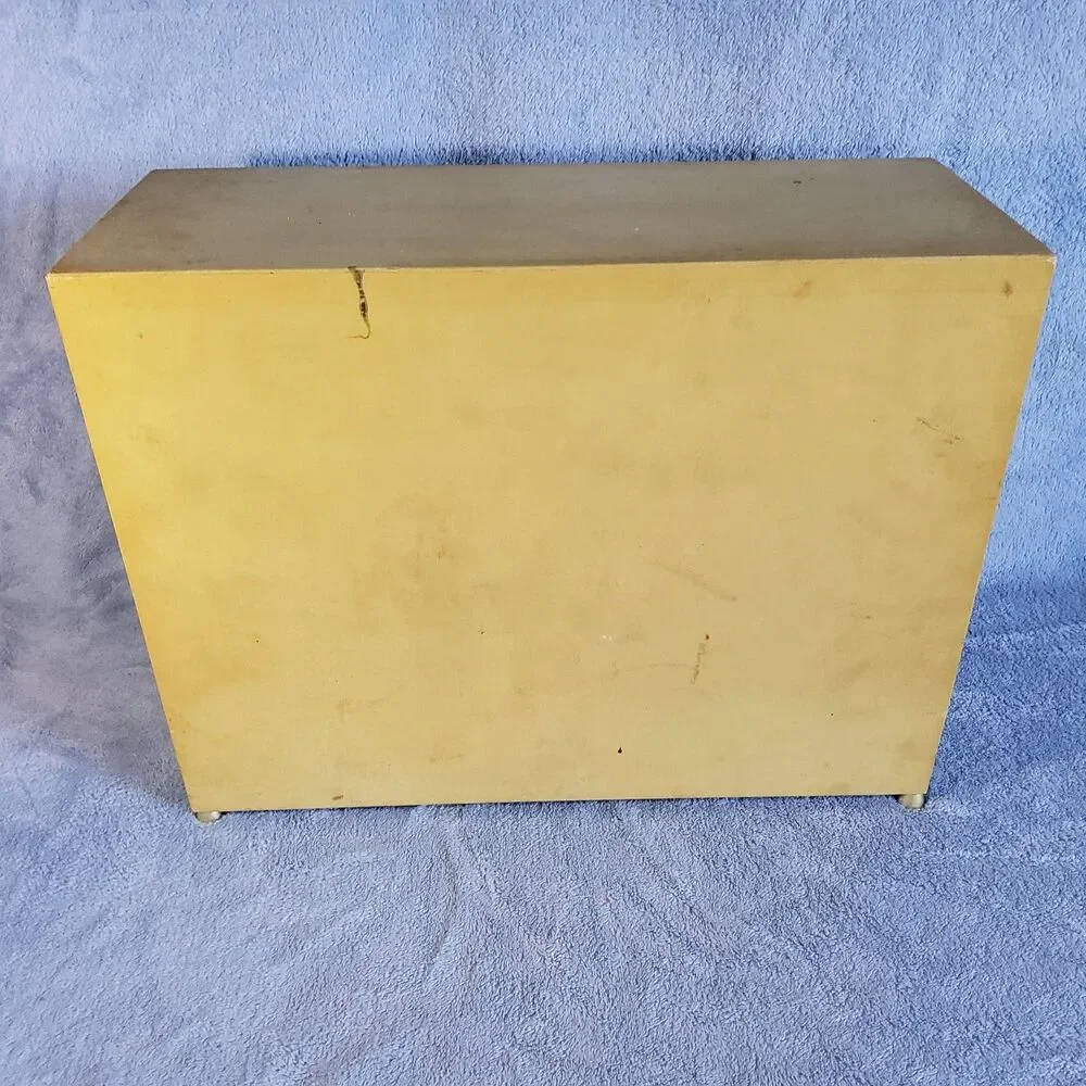 Vintage Wooden Yellow Dresser Jewelry Box 5 Drawer 2 Side Necklace Pull Out Door